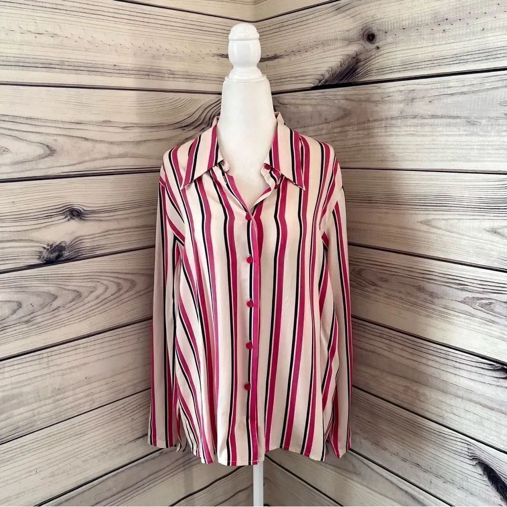 Gloria Vanderbilt Cream & Pink Silk Button Down Shirt